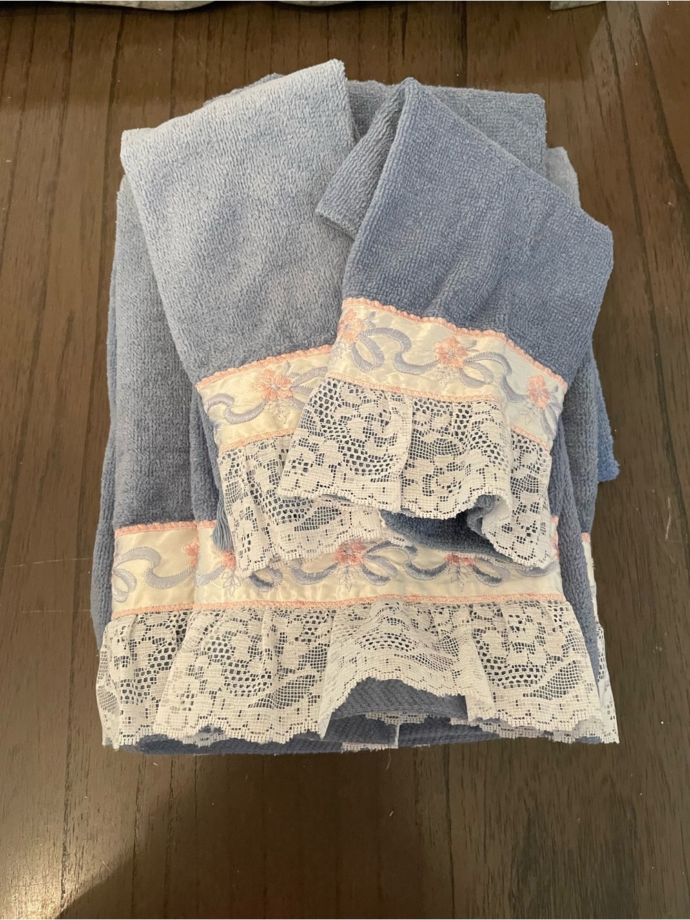 Martha Stewart Light Blue Decorative Lace-Trim Bath Towel Set